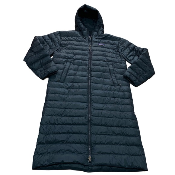 Patagonia Recycled Down Parka Hoodie Sweater Jacket Long Pitch Blue XS - Picture 2 of 8